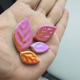 BTMIEY 500g Random Iridescent Leaves Ceramic Mosaic Tiles, Creative Ceramic Mosaic Pieces in 3 Sizes for Crafts, Flower Pots, Vases, Cups, Garden Decoration, Mosaic Accessories (Orange 1)