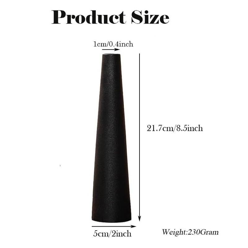 8.5 Inch Tall Conic Black Ceramic Flower Vase Small Bud
