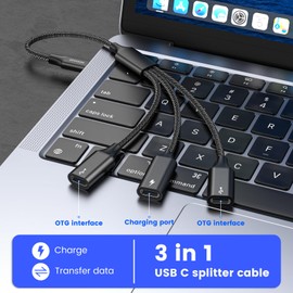 MOGOOD USB C auf USB C Buchse Adapter Y Kabel USB Splitter, USB C Stecker auf 3 USB-C Buchse Kabel Konverter, 3 USB C Ports Ladegerät Hub Netzteil Splitter für Laptop (Nicht für Monitor)