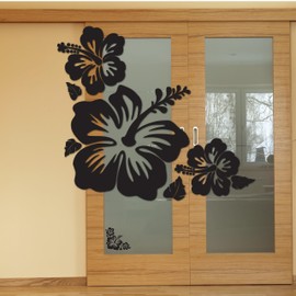 Yoonek Graphics Hawaii Hibiscus Flower Set of 4 Vinyl Decal Transfer Tape Designed for Applications on car Windows, laptops, and Various Surfaces. No Background. F0428Black12 x 11"