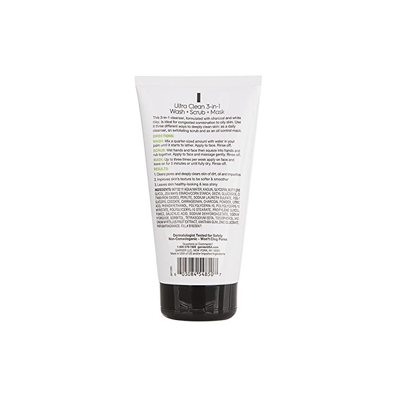 Garnier SkinActive Charcoal 3 in 1 Face Wash, Scrub and