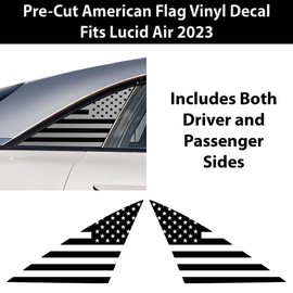 BOGAR TECH DESIGNS Precut Rear Quarter Windows American Flag Vinyl Decal Sticker Compatible with Lucid Air 2023+, Matte Black