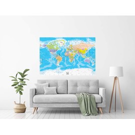 Academia Maps Large 53 x 36 Blue Ocean World Map Wall Decal | Easy to Hang Wallpaper Stick and Peel | Wall Map of The World. Easy to Apply, Reposition, Remove. Safe for Walls