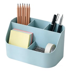 Saikvi Pen Holder Desk Organizer Office Storage Desktop Organizers and Accessories Home Organizer Bedside Table Organizer Makeup Organizer, Pencil Holder with 5 Compartments (Blue)
