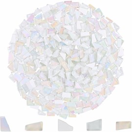 Yazikisa 1.1 lb Irregular Crystal Mosaic Tiles White Glass Tile Pieces Crafts Bulk Assorted Shapes Scraps Art Making Adults Handmade Creativity Supplies DIY Picture Frames