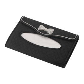 X AUTOHAUX Car Tissue Holder Car Tissue Box Organizer Rhombus Pattern PU Rhinestones 9.06"x4.72"x1.18" Black 1 Pc