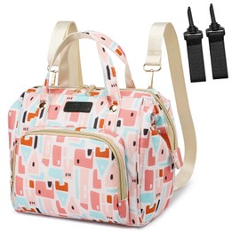 FHELAD - Bolsa de pañales pequeña color rosa, con estampado, impermeable, multifunción, mini bolsas de maternidad, mochilas de viaje con bolsillos aislados, color rosa