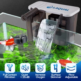 LAQUAL Aquarium Filter with Surface Skimmer, 15-30 Gallon Small Fish Tank Filter, Full Contact & 3 Layer Filtration, Quiet & Efficient, Waterfall Design for Increasing Oxygen, Hang on Back Filter