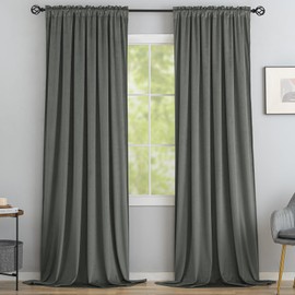 Yakamok Velvet Curtains 84 inches 2 Panels - Luxury Blackout Curtains for Bedroom Living Room Thermal Insulated Super Soft Window Drapes Rod Pocket, Grey, W52 x L84 inches