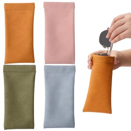 VIOCIWUO Glasses Case 4PCS, Squeeze Top Sunglass Pouch Soft PU Leather Eyeglass Case Organizer Portable Glasses Storage Bag Cosmetic Bag for Men Women
