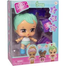Boxy Babies Season 2 Collectible Fashion Toy - Mint Green Hair Baby Boy Joey Doll with Purple Star Sunglasses Accessory - 2 Unboxing Boxes Included with Surprise Clothes and Accessories Inside