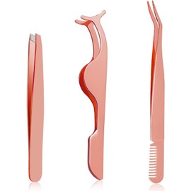 3PCS Lash Tweezers, Eyelash Applicator Tweezers Set, Eyelash Tweezers for Eyelash Extensions for Beginners, Stainless Steel Lash Tweezers for Clusters Lash Application and Removal