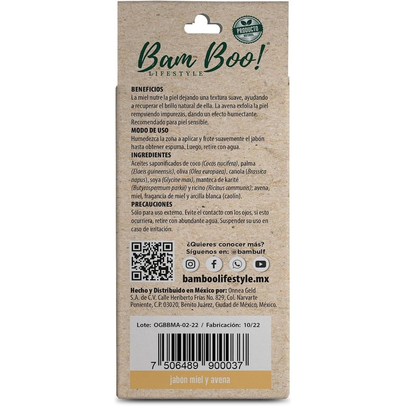 20 Pack Jabón Artesanal Natural Miel Avena 100 G Bam