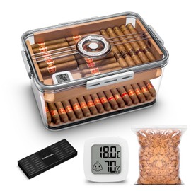 HANCIGAR Cigar Humidor Transparent Acrylic Cigar Humidor with Spanish Cedar Shelf Cigar Storage Box with Hygrometer and Humidifier Capable for 80-100 Cigars (Large)