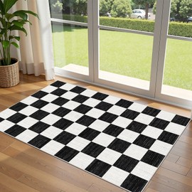 Othilic Black and White Checkered Entry Rug - 3x5 Ft Non-Slip Washable Indoor Outdoor Front Door Mat Porch Rug Geometric Throw Carpet for Living Room Bedroom Entryway Kitchen Office Porch Decor