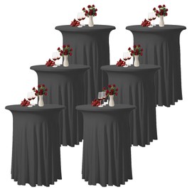 Merkaunis 6 Packs Round Cocktail Table Skirt 31.5x43.3 Inches Black Spandex Stretch Square Tablecloth Skirt Pandex Stretch Cocktail Tablecloth with Wavy Drapesfor Table Bar Wedding Party Banquet