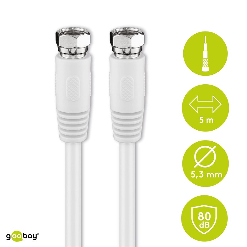 Goobay 50739 SAT Antenna Cable (80 dB), 2X Shielded, 5m