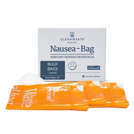 Cleanwaste Medical Nausea Vomit Bag with Microban, 25 Pack, Filled with Absorbent Instant Gelling Powder, Neutralize Odors, Leak Resistant, 32 oz Bags