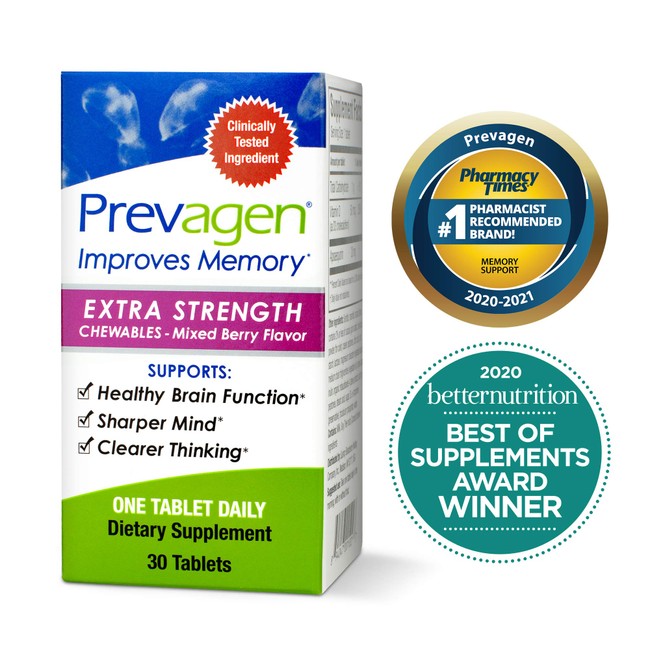 Prevagen Improves Memory - Extra Strength 20mg, 30 Chewables |Mixed Berry| with Apoaequorin & Vitamin D | Brain Supplement for Better Brain Health, Supports Healthy Brain Function and Clarity