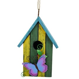 Wooden Decorative Birdhouse Hanging Bird House Hand Painted Birds Box Outdoor Garden Decor Bird Feeder for Finch Hummingbird Cardinals Bluebirds Sparrows Chickadees (Butterfly)