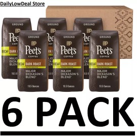 Peet's 6 PACK - Peet's Coffee Decaf Major Dickason's Ground, 10.5 oz (Total 63 oz)