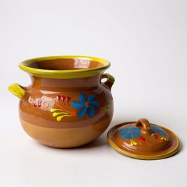 Mis Jarritos Mexican Clay Pot with Lid – Olla de Barro Frijolera Decorada, Cazuela Tradicional Grande para Frijoles, Sopas, Guisos – Lead Safe, Made in Mexico (1-1.25 Gallon, Olla Con Flores Decorada)