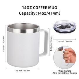 Volhoply - Taza de café aislada de acero inoxidable de 14 oz con tapa 2 pack,Taza de café aislada,Taza de café de viaje con asa,Taza de camping,Regalo de Navidad (Blanco,2 Set)