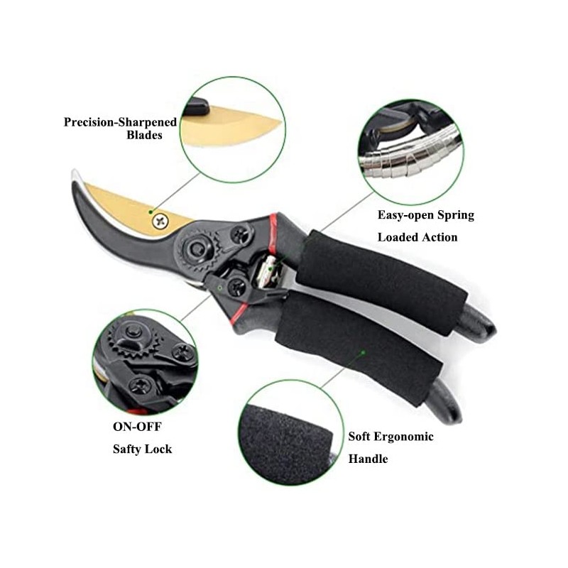Kramer&Co. Gardening 8" Professional Secateurs- Bypass Pruning Shears, Hedge &