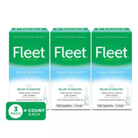 Fleet 3 Pack Fleet Liquid Glycerin Suppositories for Constipation 7.5 ml, 4 ct Each