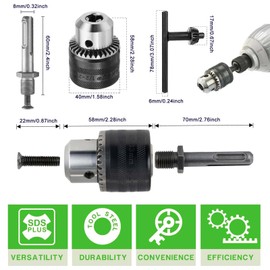 Benaton Self-Clamping Keyless Chuck, 1.5-13 mm Keyless Drill Chuck, Metal, Chuck Chucks Sds Plus Adapter, Drill Chuck Hex Shank, 1/2 Inch x 20 Unf Drill Chuck, with Impact Wrench