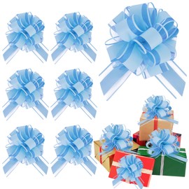 RIBBOOO 6pcs 7 Inch Pull Bows Pastel Blue Gift Wrap Bows for Gift Wrapping Ribbon Pull Gift Bows for Gift Basket Flower Wrapping Christmas Easter Birthday Baby Shower Party Decorations