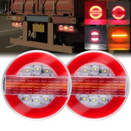 Aoling LED Tail Lamp Truck Rear Tail Trailer Tail 12V 24V LED Truck Tail Lamp Sequential Single Row Flowing Turn Signal Clearance Lamp Round Pack of 2