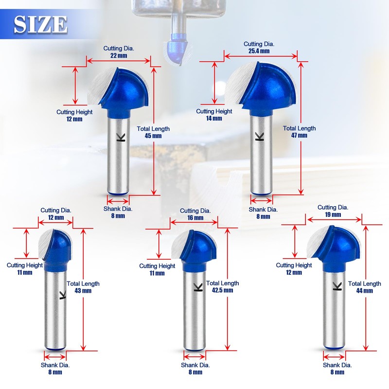 ASNOMY Pack of 5 Carbide Hollow Chamfer Cutter 8 mm