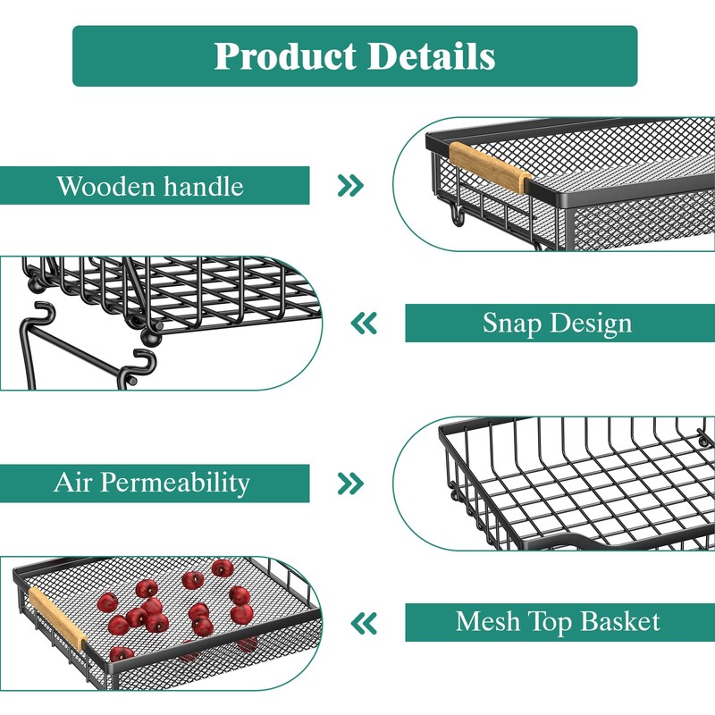 Giwil 3 Tier Countertop Fruit Mesh Basket for Kitchen, Vegetable
