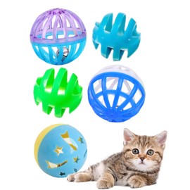 5-Piece Toy Balls with Bells – Hollow Cat Toys for Indoor Cats and Kittens (1.5'', Basic Cat Toy Set)