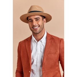 Joywant Men's Kyle Sun Straw Fedora Hat, UPF 50+ Packable Beach Panama Hat for Men (Medium, Brown)