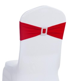 Joccun 60 PCS Spandex Chair Sashes Bows Stretch Chair Cover Band with Buckle Slider Universal Elastic Chair Ties for Wedding Banquet Party Event Decoration (Ruby)