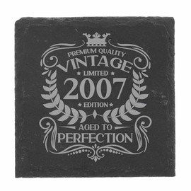18th Birthday Gift for Men Vintage 2007 Aged to Perfection Engraved Slate Coaster Present for 18 Year Old Etched Natural Slate Placemat (Square Slate)