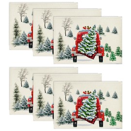 Artoid Mode Truck Trees Christmas Place Mats Set of 6 30 x 45 cm Holiday Winter Banquet Place Mats Washable Place Mats Kitchen Party Decoration