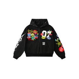 SOLY HUX Men's Graphic Oversized Hoodies Y2k Zip Up Long Sleeve Hooded Sweatshirt Jacket Streetwear Black Graphic Large