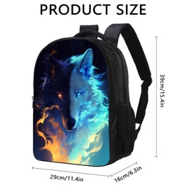 KOYI Galaxy Wolf Backpack Ice and Fire Wolf School Backpack, Cool Wolf Backpack for Kids, 16 Inch Kids Backpacks for Kindergarten, Elementary School Boys and Girls with Padded Straps, Blue Orange