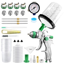 HVLP Spray Gun with 10x 600ML Disposable Paint Cups, 4 Nozzles,1.4/1.7/2.0/2.5mm, Automotive Paint Guns Gravity Feed Air Spray Gun Kit with Air Compressor for Cars, Furniture, Fence, DIY