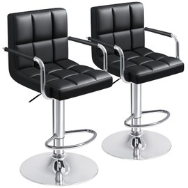 Furmax Bar Stools with Armrest Modern PU Leather Swivel Adjustable Hydraulic Bar Stool X-Large Base and Seat Square Counter Height Stool Set of 2 (Black)