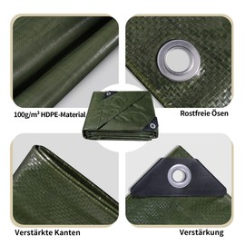 Covall Tarpaulin with Eyelets Waterproof Fabric Tarpaulin Tarp 2 x 3 m Medium Weight Tent Tarpaulin Cover 100 g/m² Green Construction Tarpaulin Wood Tarpaulin Industrial Tarpaulin UV-Resistant Camping