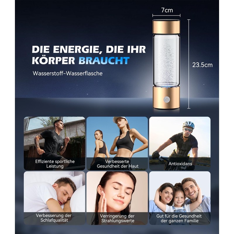IUHFSIFS 2-in-1 hydrogen water bottle, 5000PPB, SPE PEM technology, double