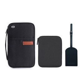 KAKKOII Passport Holder Wallet, RFID Blocking Family Multiple Cover Money Bag Waterproof Travel Cable Organizer with Luggage Tag, Travel Document Organizer Credit Card Clutch Bag for Men Women Black