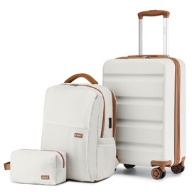 Kono Suitcase Set 3 Piece Luggage Set Carry On Travel Luggage TSA Lock Spinner Wheels Hardshell Lightweight Luggage Set (Cream White, 3 piece set(BP/TB/20))