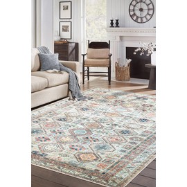 Keen Home Design 8x10 Rug - Machine Washable Area Rug with Non-Slip Backing, Ideal for Living Room, Dining Room, Bedroom - Vintage, Easy Clean, Durable, Low Pile Rug - (8' x 10')