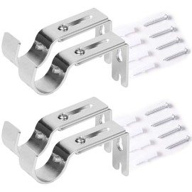 Bmeigo 4PCS Curtain Pole Brackets with Screws Set, Metal Curtain Rod Holder Adjustable Anti-Rust Heavy Duty for Curtain Pole, Wall Rod Hanging Brackets (Fits Up to 25mm Poles, Black)