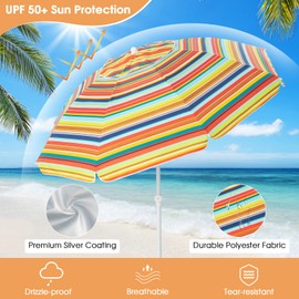 Giantex 6.5 FT Beach Umbrella, Portable Outdoor Sunshade Umbrella with Carry Bag, Tilt Design, Windproof Ventilated for Beach Patio Trip (Orange Strip)